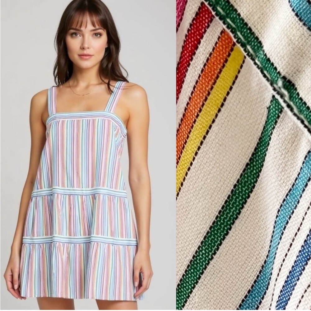 NWT Warm NY Rainbow Striped Multicolor Babydoll Tiered Dress Size 2 Medium